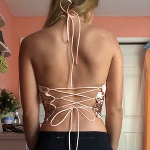 ZAFUL Halter sequin crop top